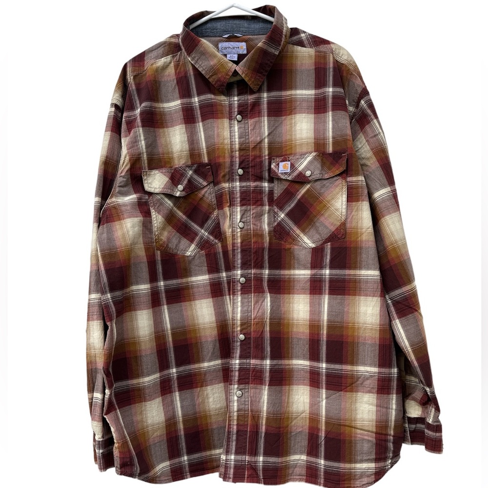 Carhartt Mens 3XL Rugged Flex Plaid Relaxed Fit Stretch Pearl Snap Button Up